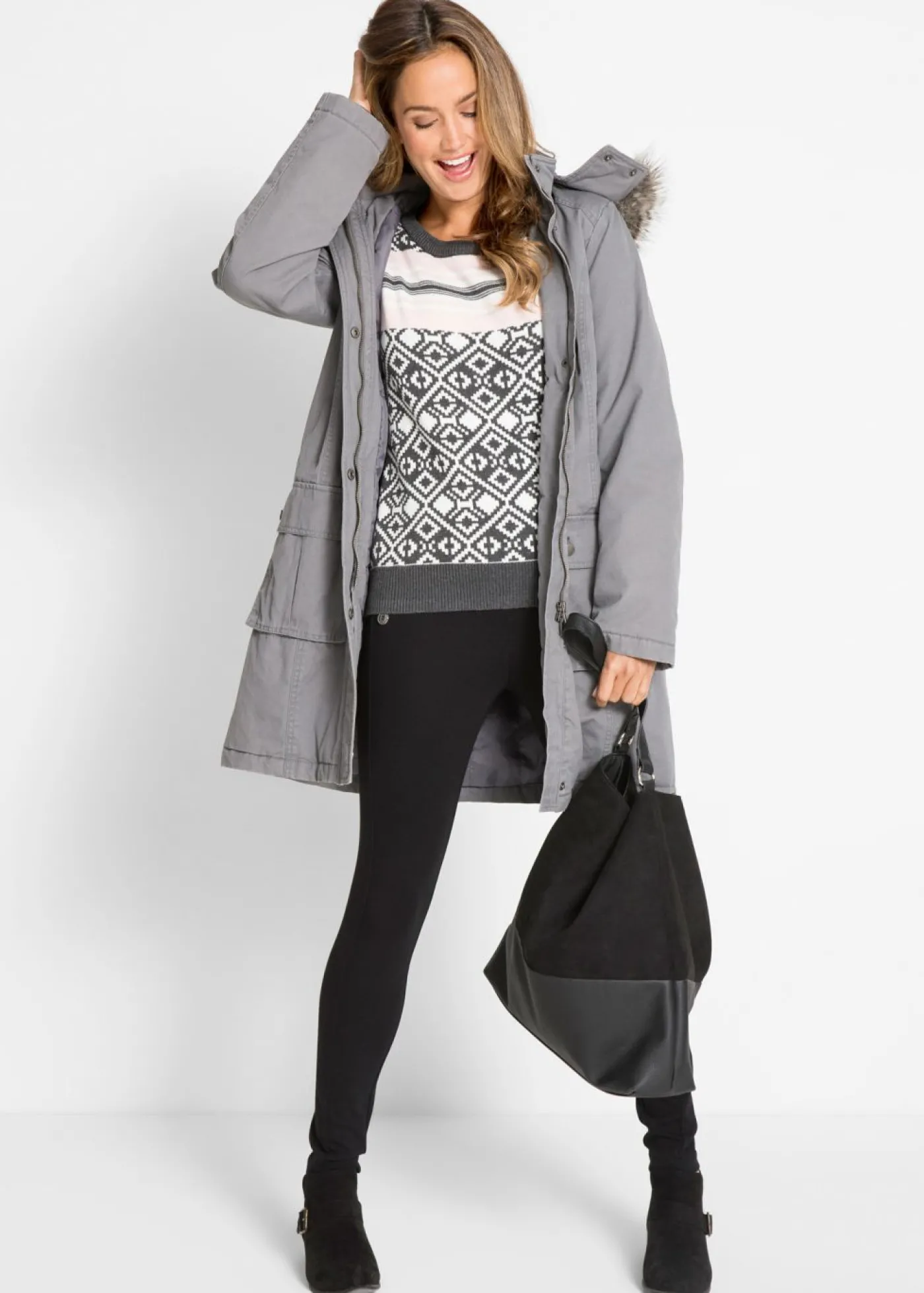 bonprix bonprix Suéter con estampado de diamante pizarra moteada Outlet
