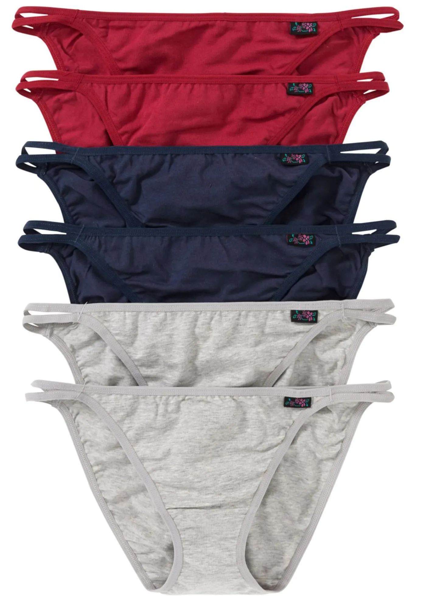 bonprix bonprix Tanga (6 unidades) Gris claro jaspeado/azul marino/rojo atardecer Sale