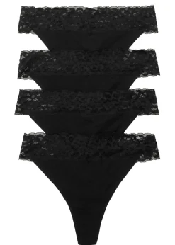 bonprix bonprix Tanga (4 unidades) con algodón Negro New