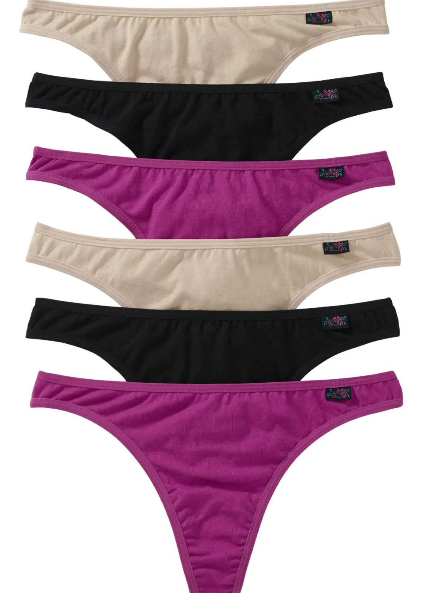 bonprix bonprix Tanga con algodón orgánico (6 unidades) Violeta/beige tiza/negro Outlet