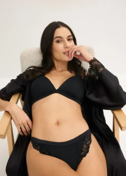 bonprix bonprix Tanga con canalé suave Negro Clearance