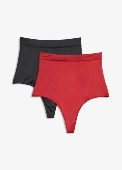 bonprix bonprix Tanga con efecto brillante y efecto moldeador ligero (2 unidades) negro+rojo atardecer Discount