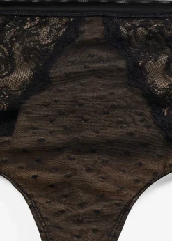 bonprix bonprix Tanga con efecto moldeador medio y encaje negro-marrón claro Hot