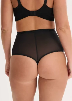bonprix bonprix Tanga con efecto moldeador medio y encaje negro-marrón claro Hot