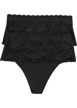 bonprix bonprix Tanga con efecto moldeador medio (2 unidades) Negro Sale