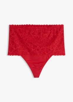 bonprix bonprix Tanga con efecto moldeador medio y encaje de corazones Rojo salsa