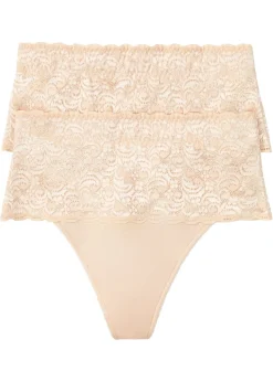 bonprix bonprix Tanga con efecto moldeador medio (2 unidades) Beige suave Clearance