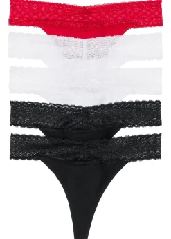 bonprix bonprix Tanga con encaje (5 unidades) Negro-blanco-rojo Hot