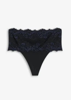 bonprix bonprix Tanga con encaje y efecto moldeador medio Negro Sale