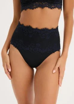 bonprix bonprix Tanga con encaje y efecto moldeador medio Negro Sale