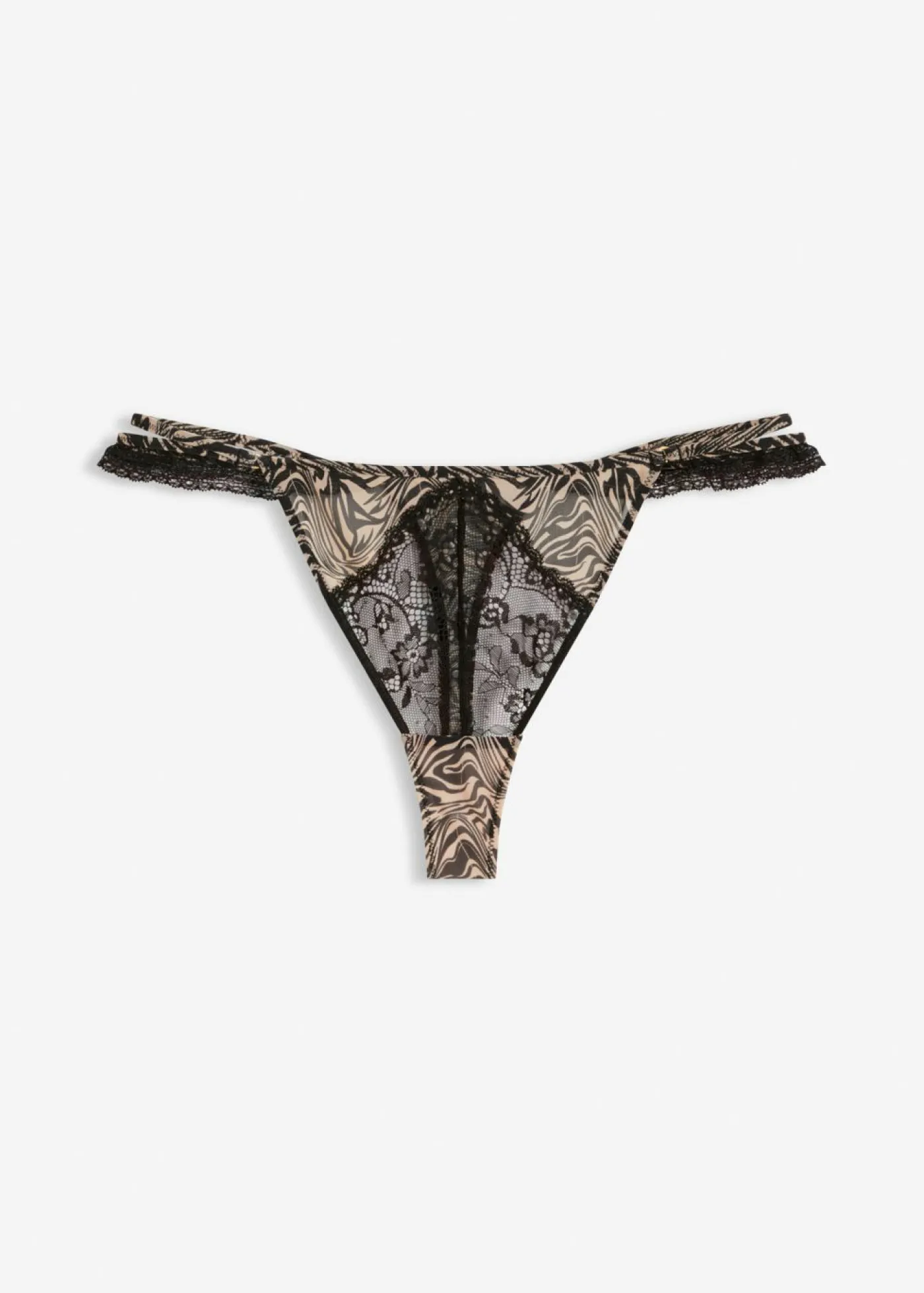 bonprix bonprix Tanga con malla estampada Negro-beige mate