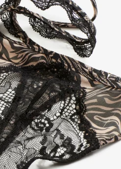 bonprix bonprix Tanga con malla estampada Negro-beige mate