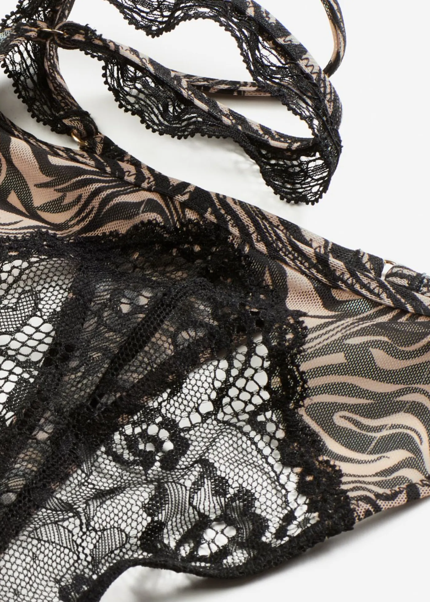 bonprix bonprix Tanga con malla estampada Negro-beige mate
