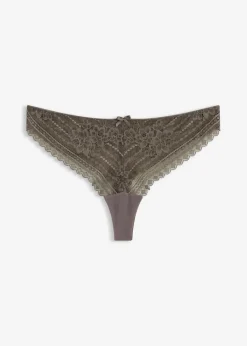 bonprix bonprix Tanga de encaje delicado (2 unidades) Gris granito