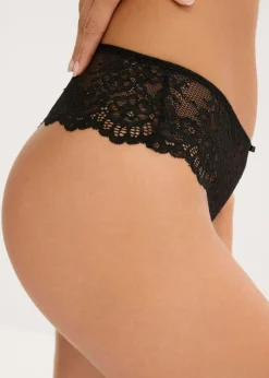 bonprix bonprix Tanga de encaje fino estampado leo negro-piedra-marrón oscuro-marrón castaño New