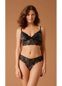 bonprix bonprix Tanga de encaje fino estampado leo negro-piedra-marrón oscuro-marrón castaño New