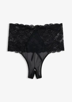 bonprix VENUS Tanga de talle alto con abertura y cadena desmontable Negro Outlet