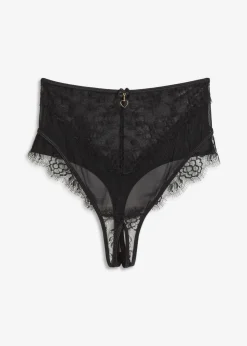bonprix VENUS Tanga de talle alto con abertura Negro