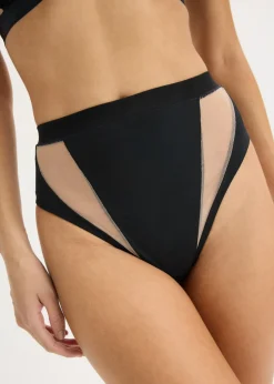 bonprix bonprix Tanga de talle alto con insertos transparentes negro-marrón claro Outlet