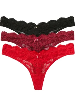 bonprix bonprix Tanga en V (3 unidades) Negro-rojo salsa-rojo azalea
