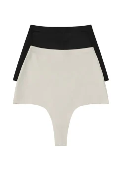 bonprix bonprix Tanga sin costuras con efecto moldeador medio (2 unidades) Negro-beige arena Online