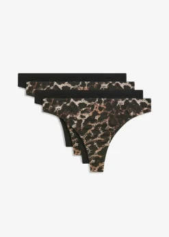 bonprix bonprix Tanga (4 unidades) Estampado de leopardo negro Online