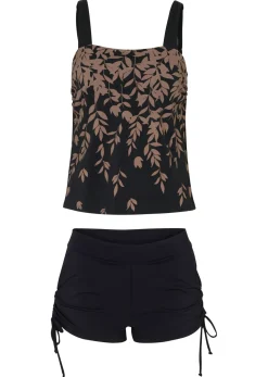 bonprix bonprix Tankini (2 piezas) con pantalón de baño negro / taupe con flores Online