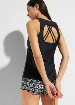 bonprix bonprix Tankini (3 piezas) con sujetador bustier Negro-blanco estampado Outlet