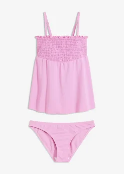 bonprix bonprix Tankini bandeau con nido de abeja (2 piezas) Malva