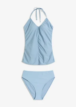 bonprix bonprix Tankini con cuello halter (2 piezas) con fruncido azul pálido Outlet
