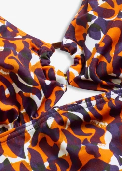 bonprix bonprix Tankini con cuello halter (2 piezas) con detalle de anilla estampado leo púrpura-marrón claro Sale