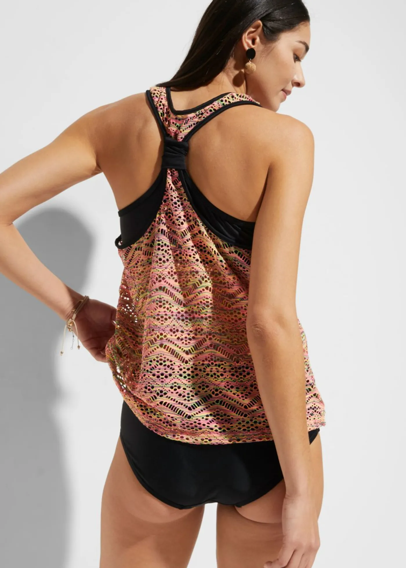 bonprix bonprix Tankini con encaje elástico (2 piezas) Rosa de rayas Discount