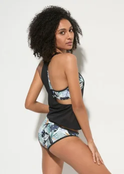 bonprix bonprix Tankini holgado (3 piezas) con top de bikini tipo bustier azul/negro con estampado de flores Hot
