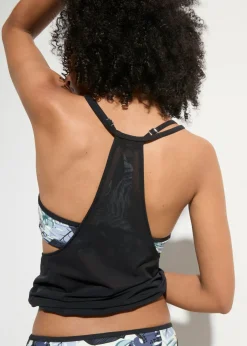 bonprix bonprix Tankini holgado (3 piezas) con top de bikini tipo bustier azul/negro con estampado de flores Hot