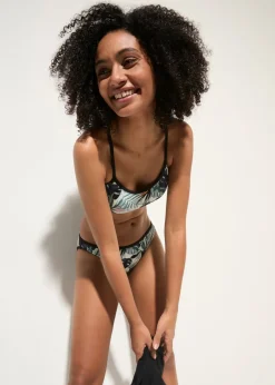 bonprix bonprix Tankini holgado (3 piezas) con top de bikini tipo bustier azul/negro con estampado de flores Hot