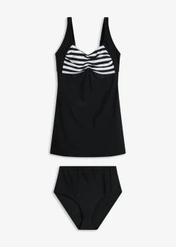 bonprix bonprix Tankini largo (2 piezas) con braguita high waist negro - blanco rayas horizontales Outlet