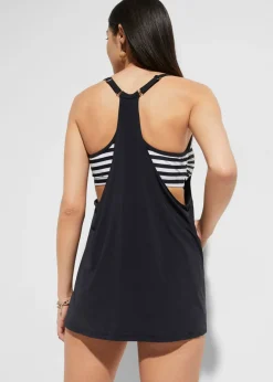 bonprix bonprix Tankini largo (2 piezas) con look a capas negro - blanco rayas horizontales Sale