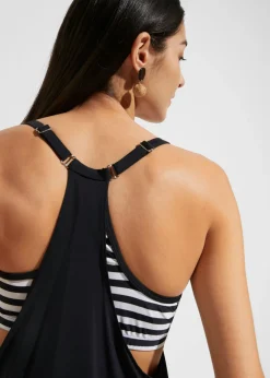 bonprix bonprix Tankini largo (2 piezas) con look a capas negro - blanco rayas horizontales Sale