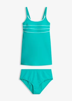 bonprix bonprix Tankini largo con costuras decorativas (2 piezas) Esmeralda-blanco New