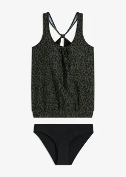 bonprix bonprix Tankini oversize (2 piezas) verde oliva oscuro/negro topos Sale