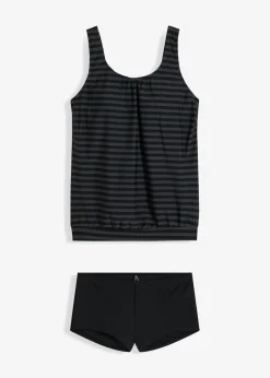 bonprix bonprix Tankini oversize (2 piezas) negro / pizarra con rayas New