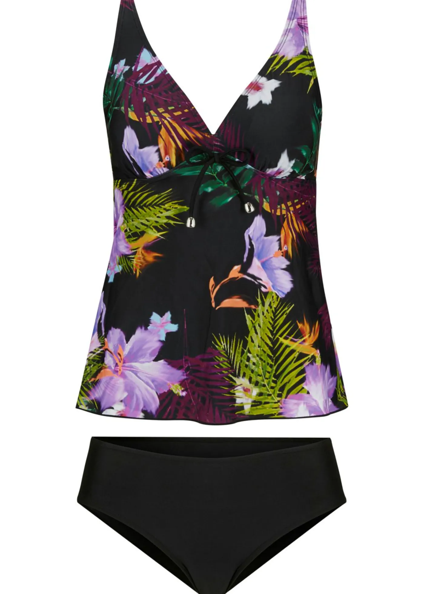 bonprix bonprix Tankini (2 piezas) con escote en V negro/púrpura con flores Online