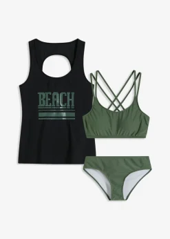 bonprix bonprix Tankini y sujetador (3 piezas) negro/oliva Outlet