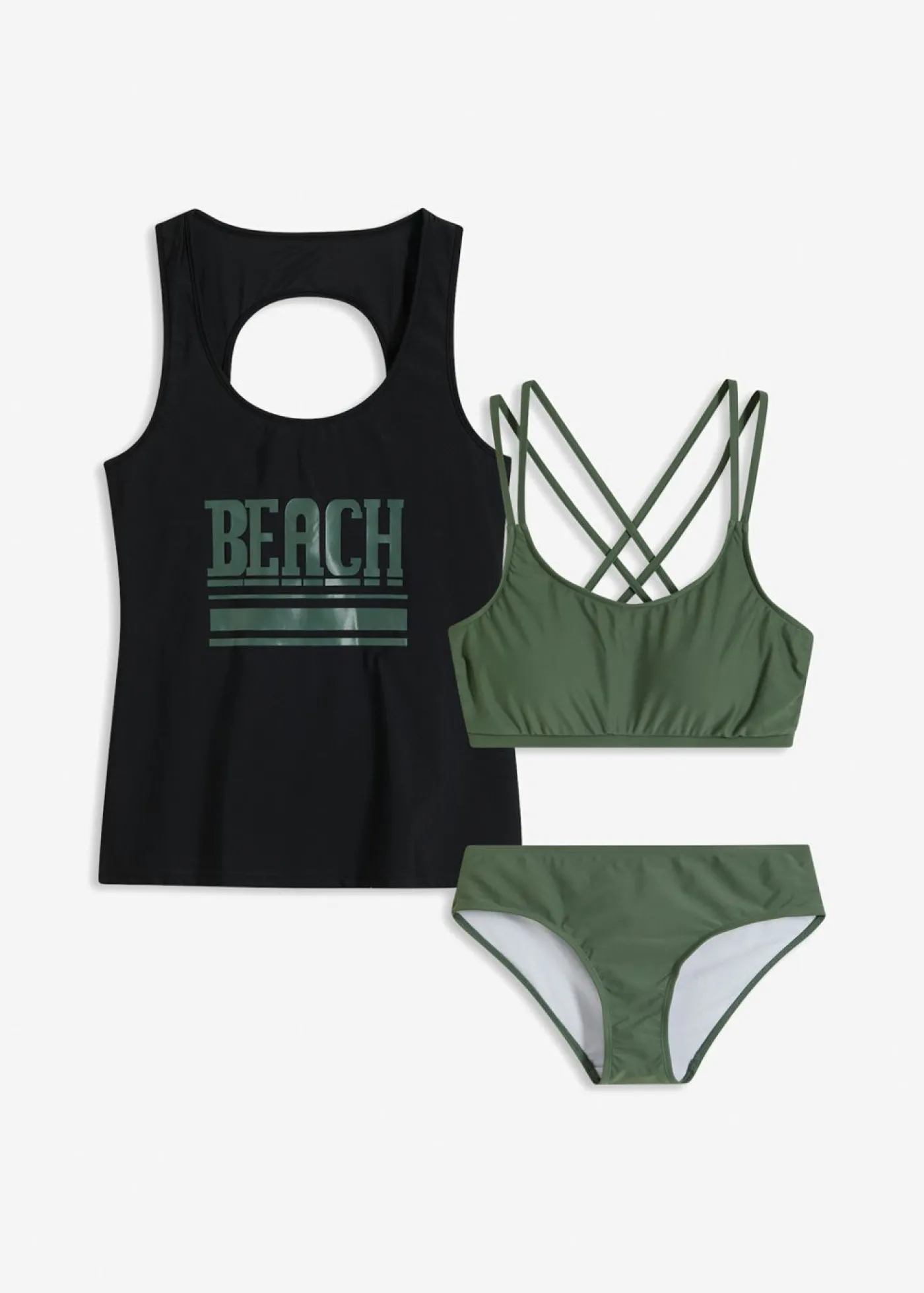 bonprix bonprix Tankini y sujetador (3 piezas) negro/oliva Outlet