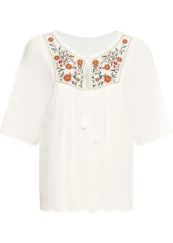 bonprix bonprix Túnica arrugada de viscosa suave Blanco lana de flores Online