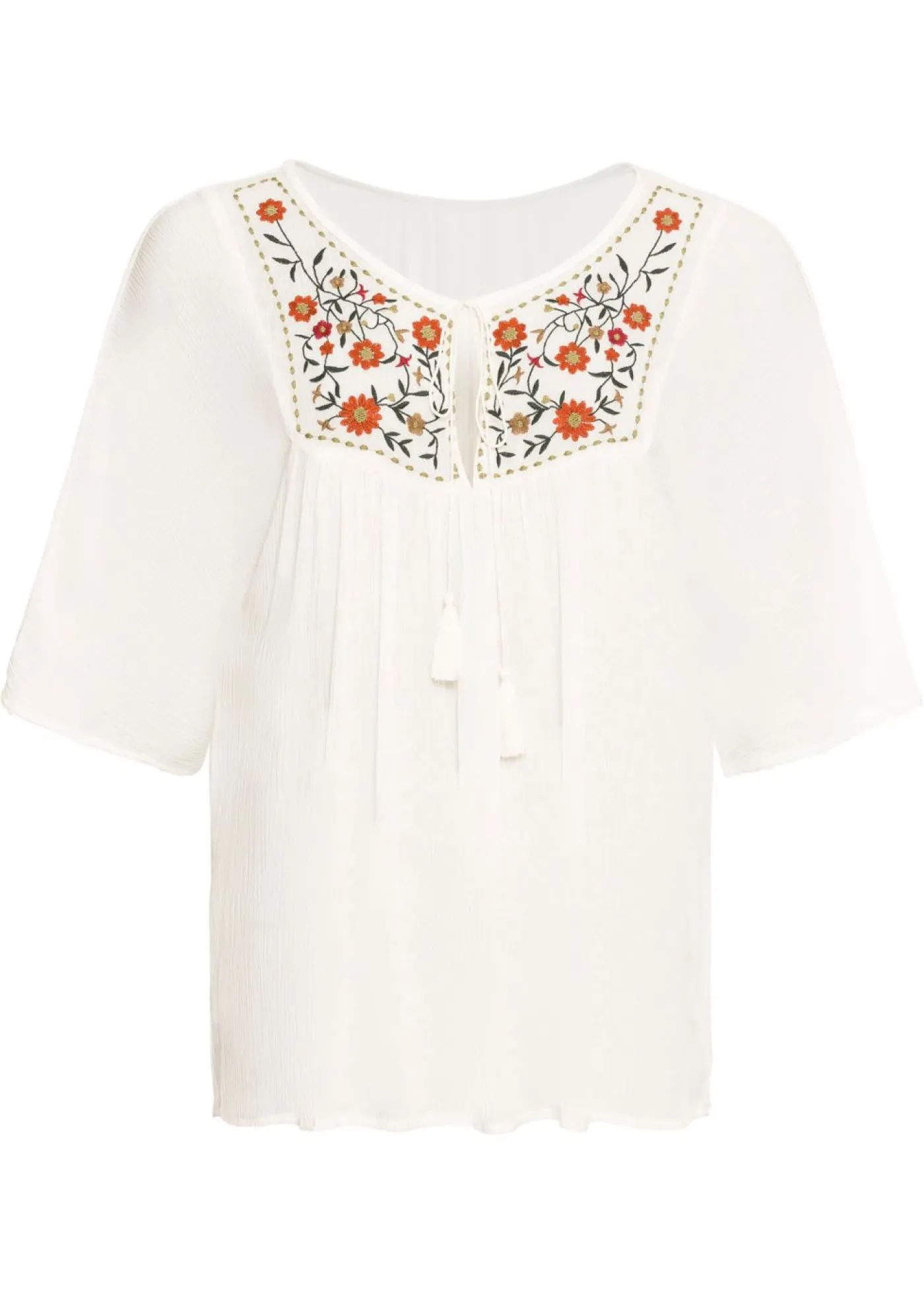 bonprix bonprix Túnica arrugada de viscosa suave Blanco lana de flores Online