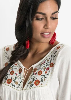 bonprix bonprix Túnica arrugada de viscosa suave Blanco lana de flores Online