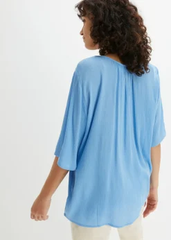 bonprix bonprix Túnica arrugada de viscosa suave Azul brillante de flores Discount