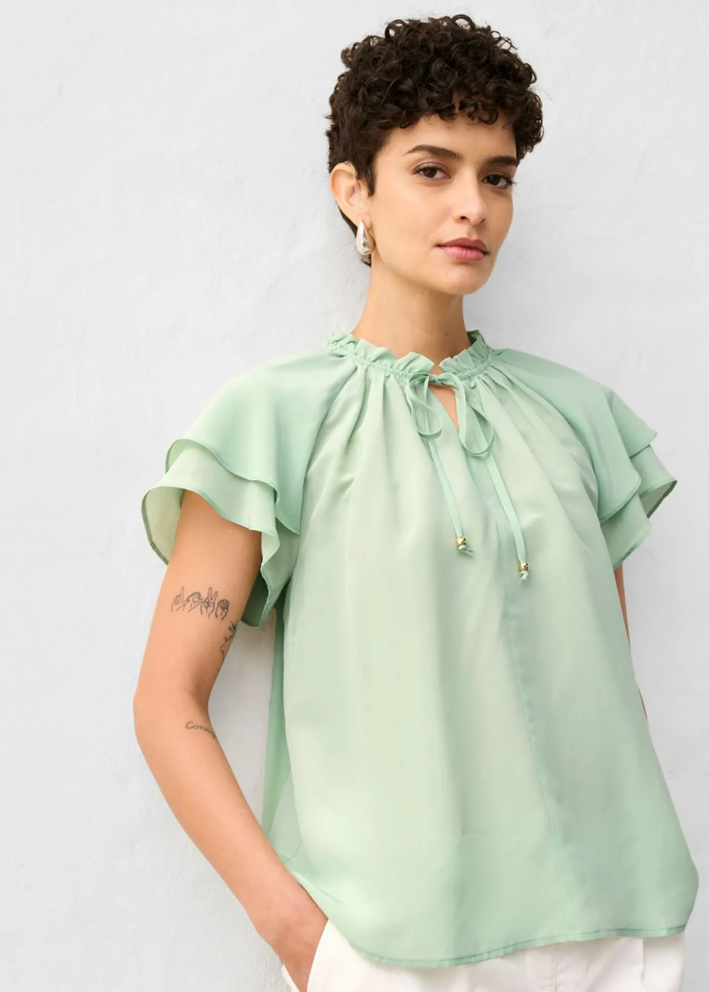bonprix bonprix Túnica con contenido de seda Verde pastel Clearance