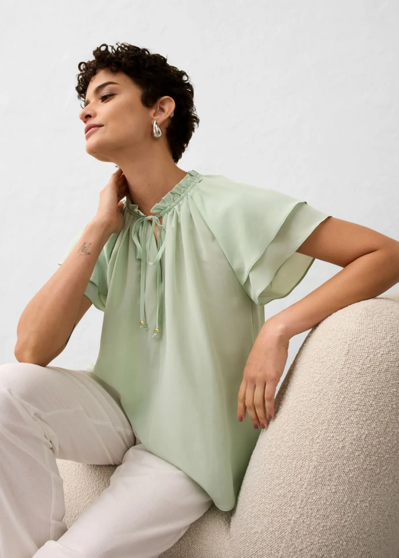 bonprix bonprix Túnica con contenido de seda Verde pastel Clearance